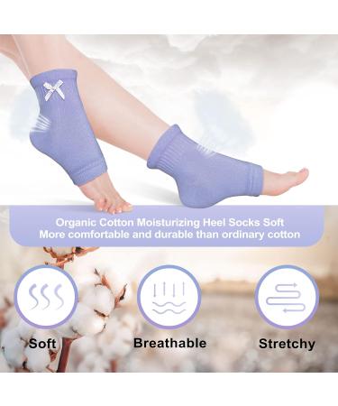 Migliore Wear 2 Pairs Cotton Gel Heel Moisturising Socks with Natural Jojoba & Olive for Dry Cracked Feet - Toe Open Foot Socks for Women Men - Taro Purple - Buy Online on GoSupps.com