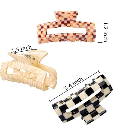 HAYHOI 4PCS Hair Claw Clips Celluloid French Butterfly Jaw Tortoise Shell - Stylish Accessories for Women & Girls - Checkerboard Leopard White - Buy Online on GoSupps.com