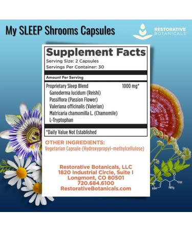 Restorative Botanicals My Sleep Shrooms Mushroom Extract Capsules Reishi Passionflower Valerian Chamomile Tryptophan Gluten Free/Vegan/Non GMO - Buy Online on GoSupps.com