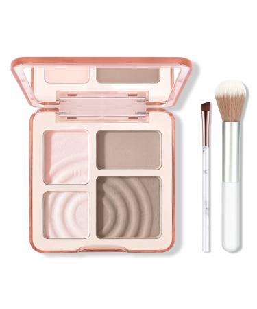 KYDA 4 Colors Highlighter Contour Palette  Bronzer Illuminator Glow Kit  Natural Matte Shimmer Finish  Lasting Face Shape Contouring Makeup  by Ownest Beauty-Set A