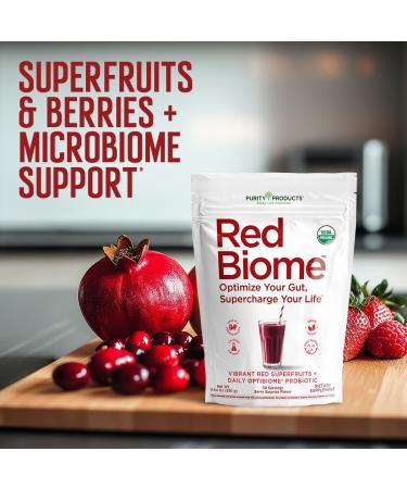 Red Biome Gut Biome & Digestive Health Support with OPTIBIOME Probiotic Reduces Minor Bloating Burping & Gas with 4g Organic Fiber Super Berries Superfoods & Antioxidants 30 Servings - Buy Online on GoSupps.com