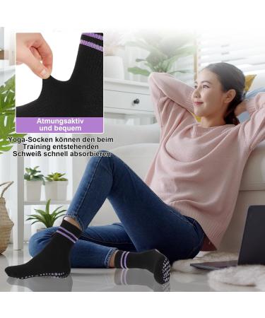 Newofview Non-Slip Yoga Socks for Women | 4 Pairs Anti-Slip Pilates & Sports Socks (Sizes 37-42) - Perfect for Home Hospital & Dance Workouts - Buy Online on GoSupps.com