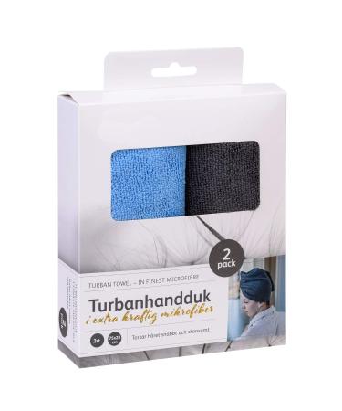 Macosa Kl15023 HAARTURBAN microfiber 2 Set blue and anthracite 75 x 28 cm for fast gentle dry hair dryer towel head towel hair-cloth turban