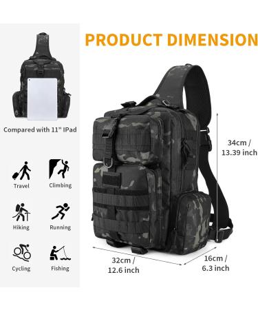 G-raphy Tactical Sling Backpack - Durable Molle Shoulder Bag for Hiking Camping & Travel - 01-CP Black - Buy Online on GoSupps.com