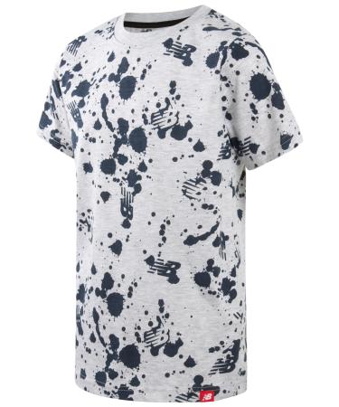 New Balance Boys' T-Shirt - Short Sleeve Graphic Logo Crewneck Tee (Size: 8-20) Grey Splatter 14-16