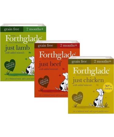 Forthglade Complementary Wet Dog Food Variety Pack (12 x 395g Trays) - Grain Free & Hypoallergenic Dog Food Just Chicken Lamb & Beef 90% Protein Stomach Sensitive with Natural Ingredients Meat Variety 395g (Pack of 12) - Buy Online on GoSupps.com