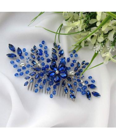 Aimimier Bridal Royal Blue Crystal Hair Comb - Sapphire Hair Piece for Wedding & Events - Buy Online on GoSupps.com
