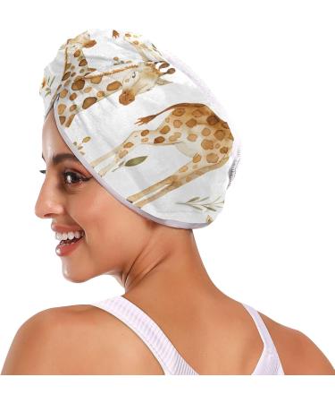Watercolor Giraffe Hair Towel 2 Pack - Super Absorbent Quick Dry Hair Turbans for Women & Girls - Perfect Hair Drying Solution - Buy Online on GoSupps.com