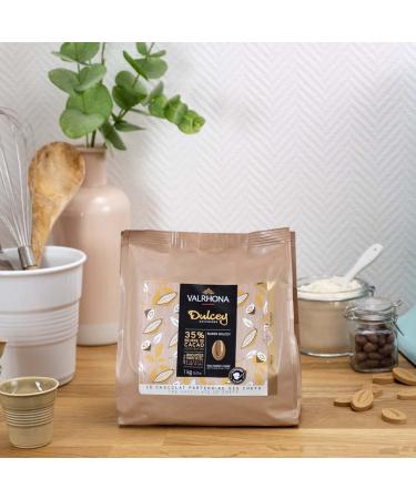 Valrhona DULCEY BLOND Chocolate Discs 35% Cacao 250g - Creamy Caramel Cookie Flavor - Easy Melt & Tempering - Ideal for Luscious Frostings - Buy Online on GoSupps.com