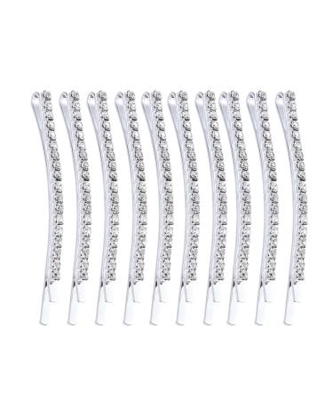 10Pcs Crystal Hair Clip Clear Rhinestone Bobby Pins Diamante Hair Clips for Women Silver Hair Clips Sparkly Hair Clips Pin Shiny Glitter Hairpins Hair Styling Accessories for Women Girls