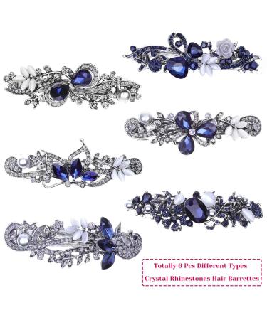 Crystal Rhinestone Hair Barrettes 6 Pcs Set - Vintage Spring French Clips for Women & Girls - Hair Styling Accessories - Buy Online on GoSupps.com