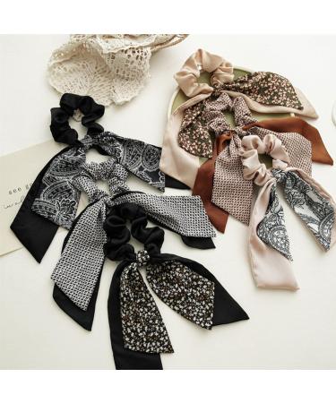 scicent Scrunchies for Girls 5 Pieces Hair Scarf Elegant Hair Ties Satin Bow Hair Bands Printed Floral Hair Ribbon Silk Bowknot Elastic Bands for Women Holiday Scrunchy - 24017 - Buy Online on GoSupps.com