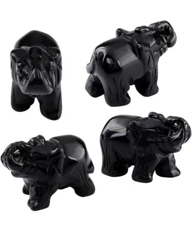 Black Obsidian Elephant Sculpture - Healing Reiki Pocket Gemstone Figurine 1.5 Inch - Buy Online on GoSupps.com