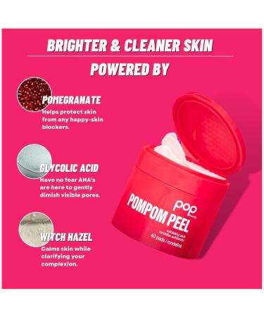 POMPOM Peel - 40 Exfoliating Peel Pads for Renewing Purifying & Brightening Skin | Pomegranate Witch Hazel Glycolic Acid | Uncomplicated Skincare - Buy Online on GoSupps.com