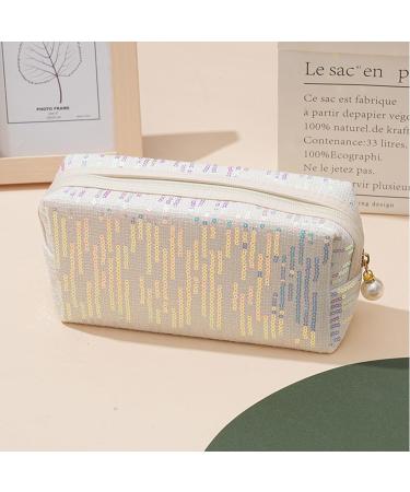New Embroidered Sequin Makeup Bag with Large Capacity High Appearance Cute Portable Storage Bag Washing Bag (White) - Buy Online on GoSupps.com
