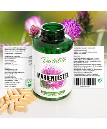 Vertalite MariendStistel Complex XXL Pack - 210 Capsules 500mg | High Dose Silymarin (80%) | Vegan Liver Support | Made in Germany - 7 Months Supply - Buy Online on GoSupps.com