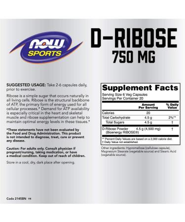 NOW Sports Nutrition D-Ribose 750 mg - Non-GMO Energy Boost | 120 Veg Capsules for Optimal Performance - Buy Online on GoSupps.com