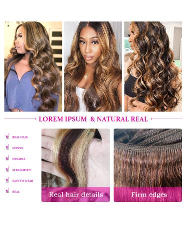 Bestsojoy Ombre Highlight Brazilian Body Wave Hair Bundles | 4 Bundle Pack 12A Remy Human Hair Weaves P4/27 Ombre Brown Blonde Extensions | 22 24 26 28 Inch Highlighted Hair - Buy Online on GoSupps.com