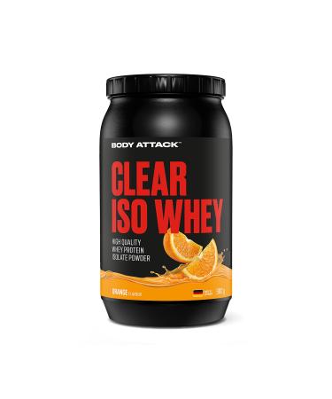 Body Attack Sports Nutrition Body Attack Clear ISO Whey - Orange Flavor - 900g - Made in Germany - Refreshing and clear whey protein isolate - 24g of protein and 11 400mg of EAAs per Iso Whey Shake