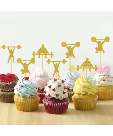 MonMon & Craft Weight Lifting Cupcake Toppers/Muscle Men Fitness Sport Theme Cupcake Decor/Health Fitness Party Fitness Instructor Birthday Party Cupcake Decorations - 24 Pcs Gold Glitter - Buy Online on GoSupps.com