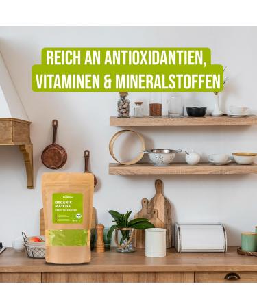 RheinNatur Th vert matcha bio en poudre 150 g - Matcha 100% bio - Id al pour le th matcha et le matcha latte - Riche en min raux vitamines et antioxydants - Buy Online on GoSupps.com