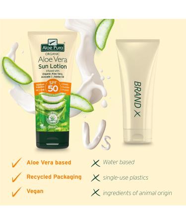 Aloe Pura Organic Aloe Vera Sun Lotion SPF 50 - 200ml | Natural, Vegetarian, Cruelty-Free - Buy Online on GoSupps.com