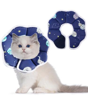 Soft Cat Cone Collar Adjustable Recovery Cat Cone Waterproof Protection Postoperative Kitten Starry Sky Blue Cat Collar Comfortable Protective Pet Collar for Cat Kitten Dogs Rabbits Small