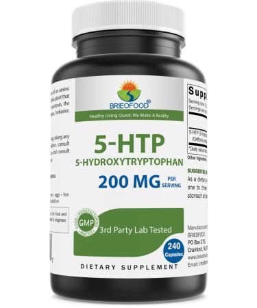 Brieofood 5-HTP 200mg per Serving - 240 Capsules - 5-Hydroxytryptophan for Healthy Relaxation - 3rd Party Lab Tested