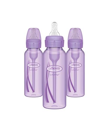 Dr. Brown s Natural Flow Anti-Colic Options+ Narrow Baby Bottles 8 oz/250 mL with Level 1 Slow Flow Nipple 3 Pack Purple 0m+