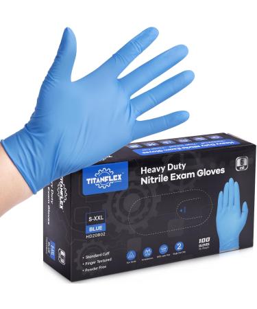 TITANflex Disposable Nitrile Gloves 6 mil Blue Heavy Duty Disposable Gloves Cooking Mechanic Gloves Latex Free Powder Free 100 Large (Pack of 100)