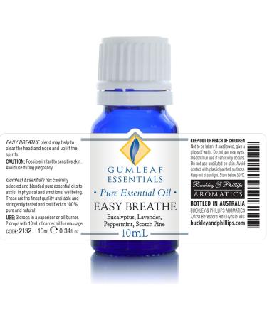 Gumleaf Essentials Easy Breathe Essential Oil Blend - 10ml Cruelty Free & Vegan 100% Pure & Natural - Buy Online on GoSupps.com