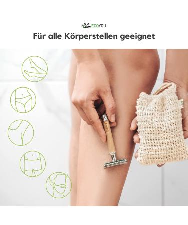 Ecoyou Sustainable Olive Wood Safety Razor for Men & Women | 10 Razor Blades Included | Plastic-Free Zero Waste Wet Shaving | Eco-Friendly Silver & Wood Design - Buy Online on GoSupps.com