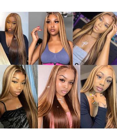 Lemoda 13x6 Ombre Highlight Lace Front Human Hair Wig 180 Density Pre Plucked Straight Brazilian Wig 4/27 20 Inch - Buy Online on GoSupps.com
