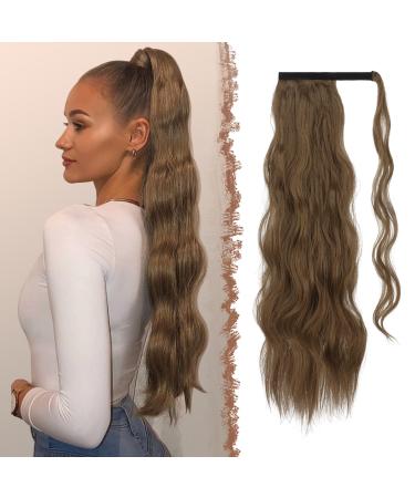Fine braid ponytail hair extensions long wavy curly clip in ponytail synthetic hair braid hair extension hair part for women chestnut brown & caramel 60 cm 60 cm (1 Pack) chestnut brown & caramel