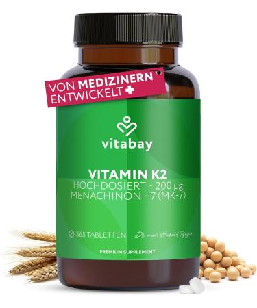 Vitabay vitamin K2 high dose 200 g (MCG) - Vegan 365 Vitamin K2 tablets MK7 MK -7 - Vitamin K2 MK7 200 g - Vit K2 Vitamin K2 200 g All -Trans Form K2 Vitamin -K2 MK7 Vitamin K2 365 pieces (1 Pack)))