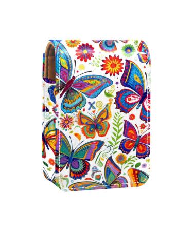 Travel Lipstick Organizer Case Lipstick Case Portable Makeup Bag With Mirror Butterfly Floral Colorful V557e0agiv