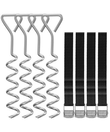 Heavy Duty Trampoline Stakes Anchors High Wind,Galvanized Steel Trampoline Anchors Kit for 15ft,14ft,12ft,10ftTrampoline,15.8inch Ground Anchors Trampoline Accessories Silver 4Pcs