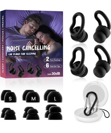 WLSCTY Noise Cancelling Ear Plugs for Sleeping - 2 Pairs Reusable Soft Silicone Noise Block Earplugs for Sound Proof 30db Noise Reduction Earplug for Sleep