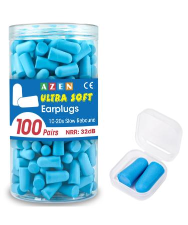 AZEN 100 Pairs Ear Plugs Bulk NRR 32dB Soft Foam Ear Plugs for Sleeping Noise Cancelling Earplugs for Concerts Shooting Swimming Noise Reduction (Lake Blue) B-100p