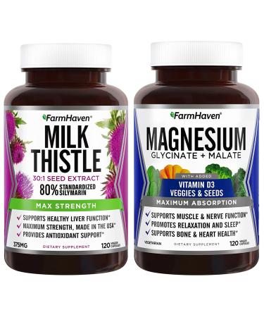 FarmHaven Milk Thistle Capsules 11250mg & Magnesium Glycinate & Malate Complex w/Vitamin D3