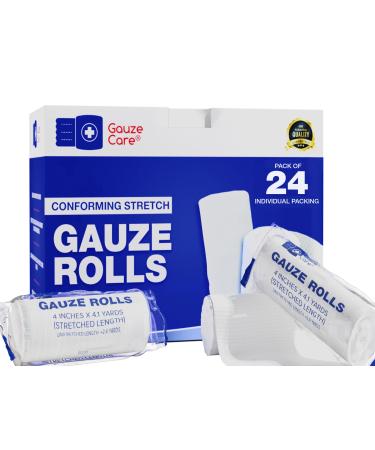 Gauze Rolls Pack of 24 – Premium Quality Lint and Latex-Free 4 inches x 4.1 Yards Conforming Stretch Bandages Designed for Effective Wound Care & Comfort - Ideal for use as a Mummy wrap