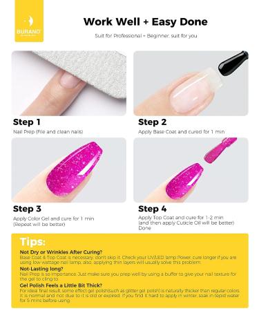 BURANO Glitter Gel Nail Polish - Shimmer Holographic Effect | LED/UV Soak Off Gel | No Chip Sparkle Chunky Gel for DIY Nail Art (Hot Pink) - Buy Online on GoSupps.com