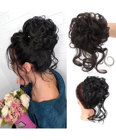 Hair part with rubber band Messy Bun Hairile Hair Piece Bun Scrunchies Extensions Art Hair Tousled Updo Hair Parts for Women Girls (4# darkest brown tends to black) 4 (darkest brown tend to black)