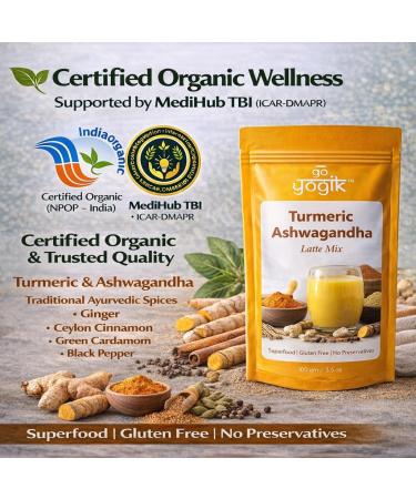 Golden Milk | Go-Yogik Turmeric Ashwagandha Latte Mix With Ceylon Cinnamon Ginger-100g (50 cups) | Vegan | No GMO Caffeine Free Lab Tested. - Buy Online on GoSupps.com