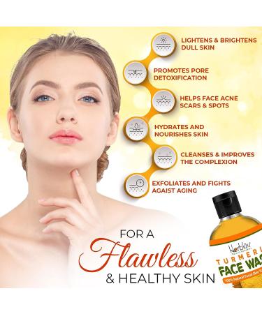 Herblov Turmeric Face Wash 4oz - Natural Anti Aging Exfoliating Cleanser for Acne Scars & Sun Damage - Buy Online on GoSupps.com