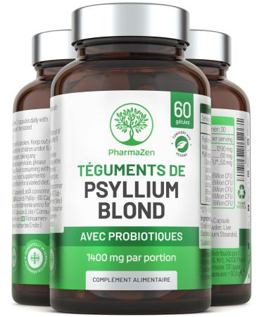 Psyllium Blond with Probiotics 1400 mg - 99% Pure Integuments - 60 Capsules - Transit Digestion Intestinal Function - Dietary Fiber with Psyllium Husk & Probiotic Complex 6 Billion CFU