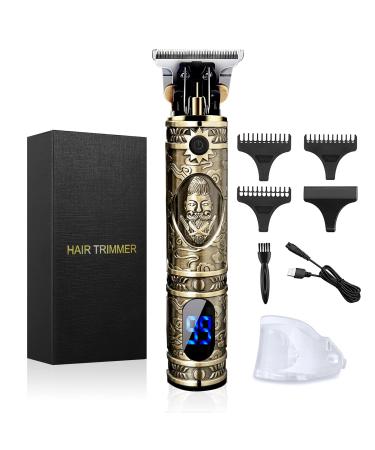 Hair Clippers for Men, Professional Hair Trimmer Zero Gapped T-Blade Trimmer Cordless Rechargeable Edgers Clippers Electric Beard Trimmer Shaver Hair Cutting Kit with LCD Display Gifts for Men Gold