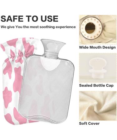 Pink Cow Texture Hot Water Bottle with Cover - 2L Heating Bag for Pain Relief & Sports Injuries | International Shipping Available - Buy Online on GoSupps.com