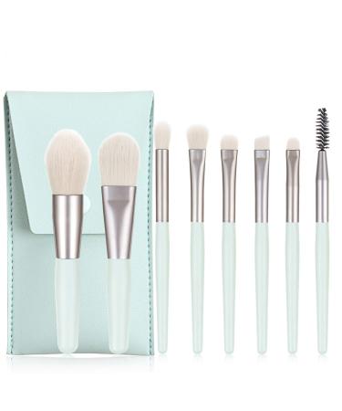 TOHERVIE Makeup Brushes Set with Bag  8pcs Travel Makeup Brush Kit  Mini Cosmetic Brushes for Face Foundation Blush Eye Shadow  Wooden Handle Synthetic Bristle (Light Green)