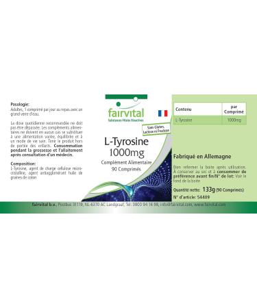  fairvital Fairvital | L-Tyrosine 1000mg - 90 tablets - 1000mg per tablet - tested quality and high dose - 100% vegan - Fa - Buy Online on GoSupps.com